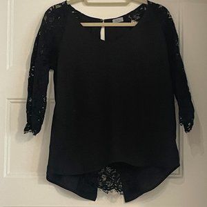 Lace Sleeve Black 3/4 Length Top